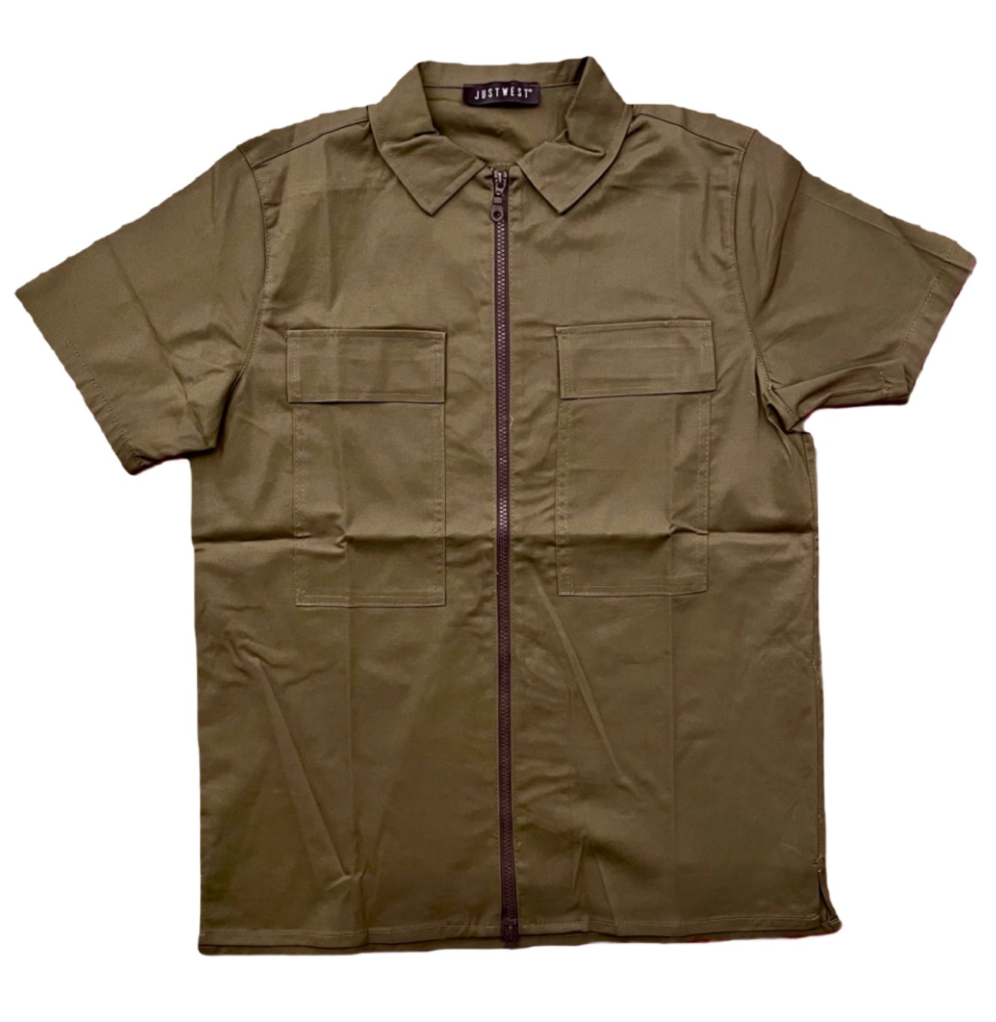 Camicia Corta con zip Military Green
