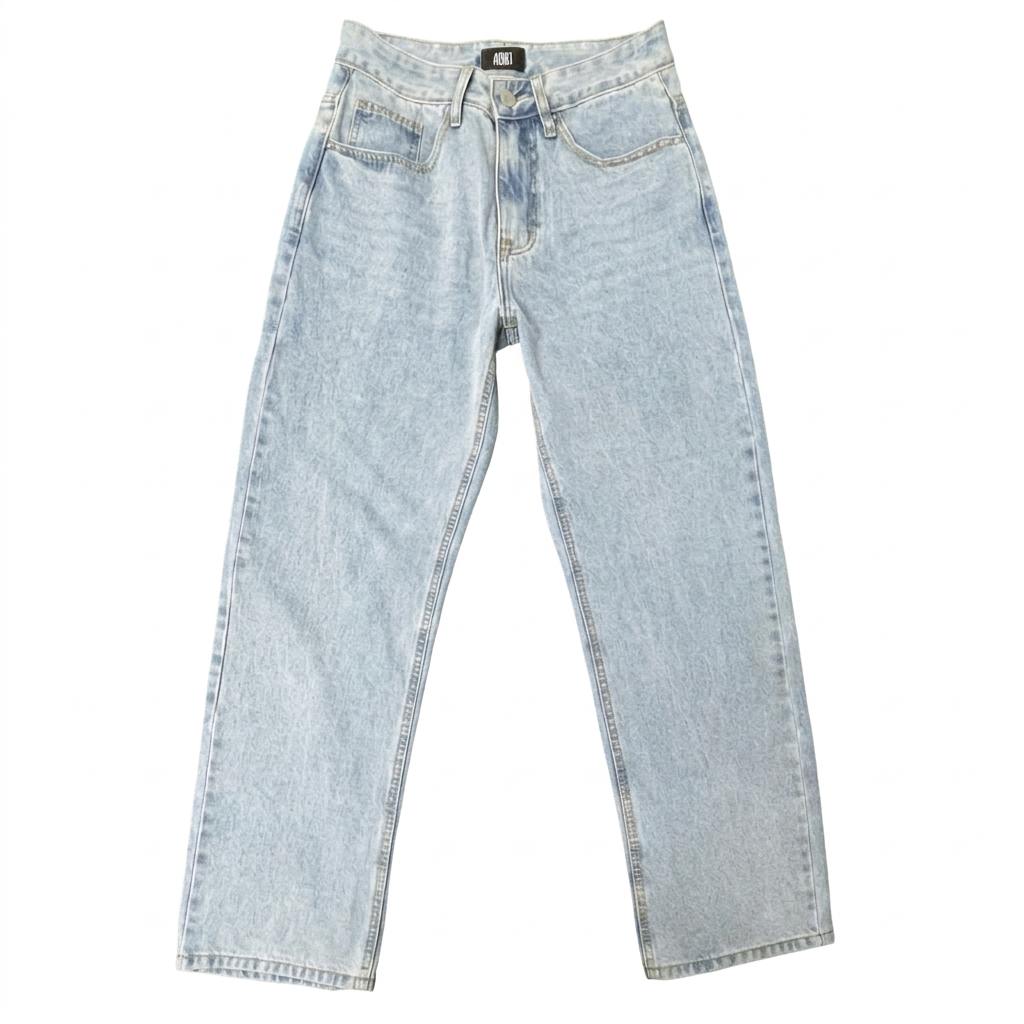 Jeans distesi fronte con sfondo bianco
